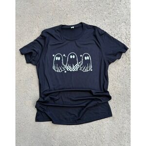 Black Ghost Trio Graphic Print T-Shirt Women's Cute Halloween‎ Tee Top NWOT